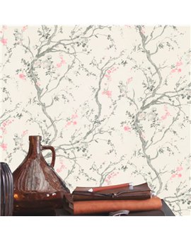 Ref.037-BOO foto de ambiente ramas floridas bamboo fondo Blanco Roto con Gris y Rosa