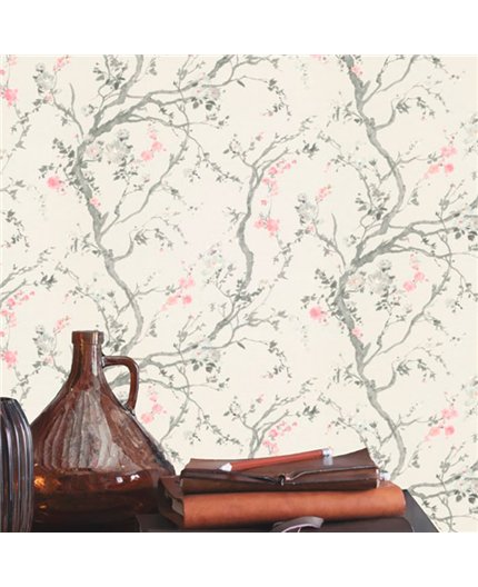 Ref.037-BOO foto de ambiente ramas floridas bamboo fondo Blanco Roto con Gris y Rosa