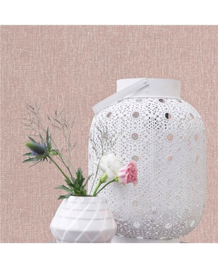 Ref.039-BOO estancia decorada con liso jaspeado Blanco Roto y Marrón y fondo Rosa, bamboo