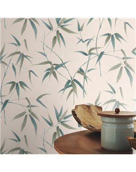 Ref.050-BOO ambiente real de bambú bamboo, sobre fondo Beige en tonos Verde
