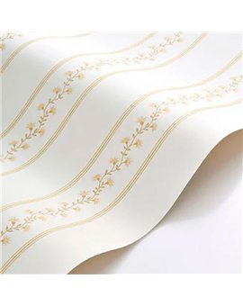 Ref.FAMI-202702459 ambiente con maison de famille rayas florales Amarillo y Beige sobre fondo Blanco Roto