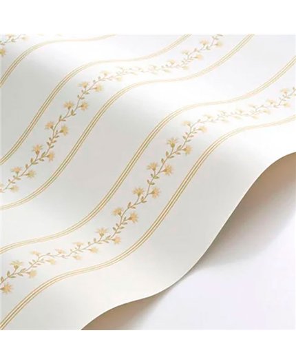 Ref.FAMI-202702459 ambiente con maison de famille rayas florales Amarillo y Beige sobre fondo Blanco Roto