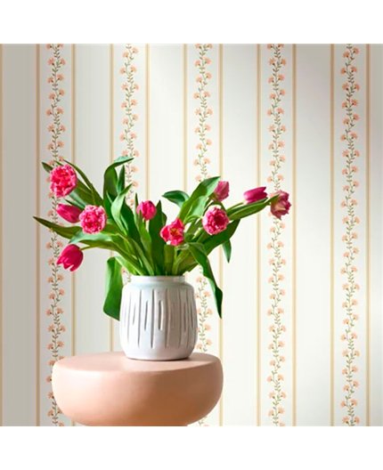 Ref.FAMI-202704427 foto de ambiente rayas florales maison de famille fondo Blanco Roto con Salmón, Amarillo y Verde