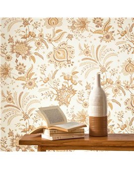 Ref.FAMI-202681205 foto de ambiente floral indiana maison de famille fondo Blanco Roto con Beige, Marrón y Ocre