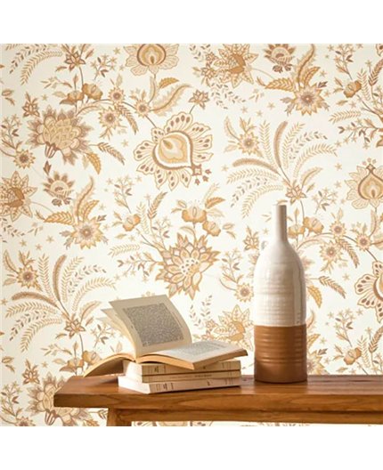 Ref.FAMI-202681205 foto de ambiente floral indiana maison de famille fondo Blanco Roto con Beige, Marrón y Ocre