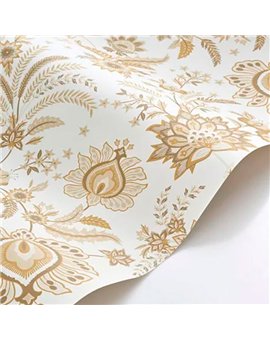 Ref.FAMI-202681205 estancia decorada con floral indiana Beige, Marrón y Ocre y fondo Blanco Roto, maison de famille