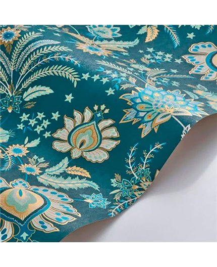Ref.FAMI-202687644 foto de ambiente floral indiana maison de famille fondo Azul con Topo, Verde y Dorado