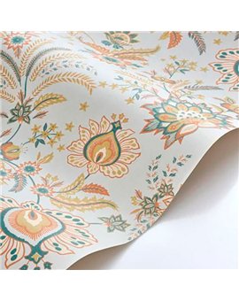 Ref.FAMI-202686414 foto de ambiente floral indiana maison de famille fondo Gris con Naranja, Verde, Beige y Ocre