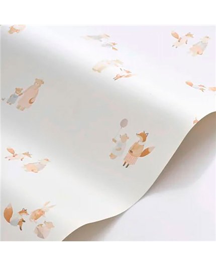 Ref.OUTT202851606 ambiente con once upon a time 3 animales del bosque Beige, Azul, Marrón y Gris sobre fondo Blanco