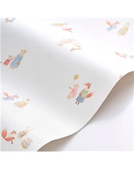 Ref.OUTT202858765 ambiente con once upon a time 3 animales del bosque Verde, Azul, Rojo, Beige y Marrón sobre fondo Blanco