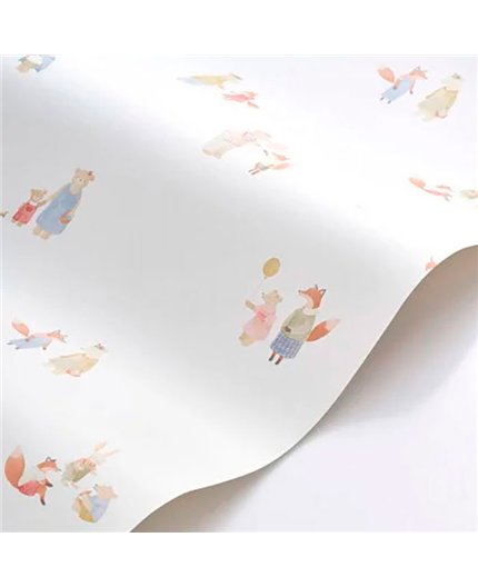 Ref.OUTT202858765 ambiente con once upon a time 3 animales del bosque Verde, Azul, Rojo, Beige y Marrón sobre fondo Blanco