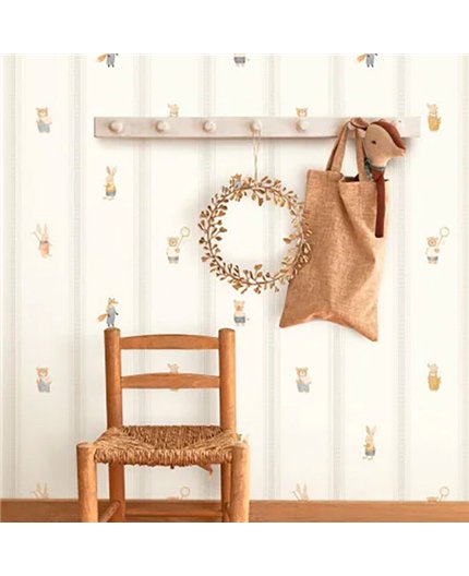 Ref.OUTT202869303 estancia decorada con rayas y animales Beige, Azul y Marrón y fondo Blanco, once upon a time 3
