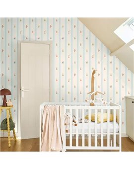 Ref.OUTT202867337 ambiente con once upon a time 3 rayas y animales Azul, Verde, Beige y Rojo sobre fondo Blanco