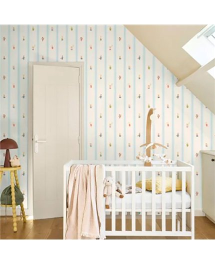 Ref.OUTT202867337 ambiente con once upon a time 3 rayas y animales Azul, Verde, Beige y Rojo sobre fondo Blanco