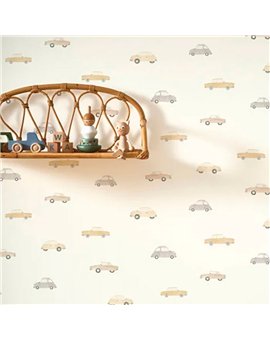 Ref.OUTT202881313 ambiente con once upon a time 3 coches antiguos Gris, Beige y Ocre sobre fondo Blanco