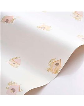 Ref.OUTT202894224 ambiente con once upon a time 3 casitas de pájaros Beige, Rosa, Verde, Marrón y Gris sobre fondo Blanco
