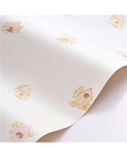 Ref.OUTT202894224 ambiente con once upon a time 3 casitas de pájaros Beige, Rosa, Verde, Marrón y Gris sobre fondo Blanco