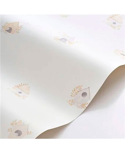 Ref.OUTT202891201 ambiente con once upon a time 3 casitas de pájaros Beige, Violeta, Ocre y Gris sobre fondo Blanco