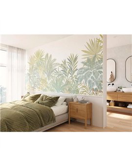 Ref.CANP202677108V estancia decorada con mural jungla Multicolor y fondo Blanco Roto, canopee
