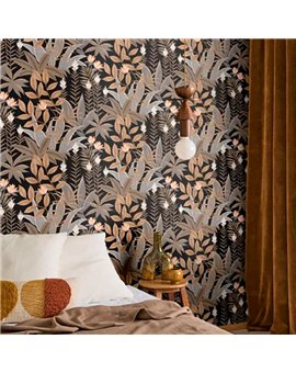 Ref.CANP202639559 foto de ambiente jungla tropical canopee fondo Negro con Gris, Marrón, Naranja y Blanco Roto