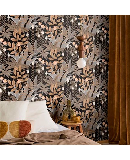Ref.CANP202639559 foto de ambiente jungla tropical canopee fondo Negro con Gris, Marrón, Naranja y Blanco Roto