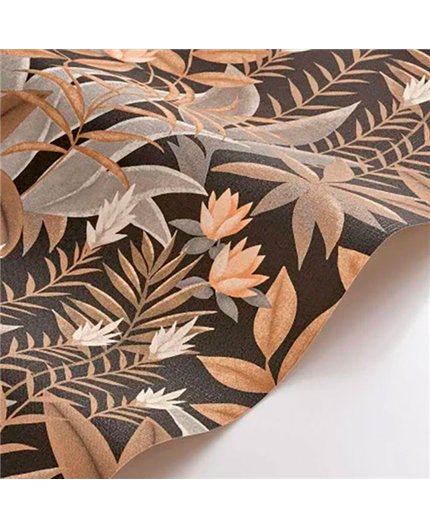 Ref.CANP202639559 estancia decorada con jungla tropical Gris, Marrón, Naranja y Blanco Roto y fondo Negro, canopee