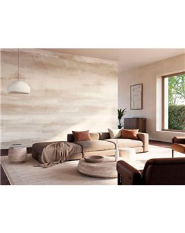 Ref.BATE202811294V estancia decorada con mural pinceladas Marrón y fondo Beige, basalte