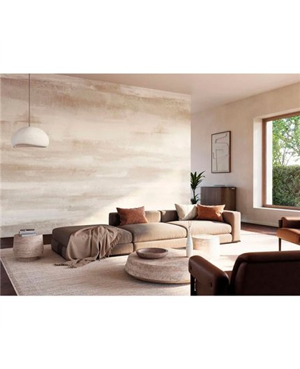 Ref.BATE202811294V estancia decorada con mural pinceladas Marrón y fondo Beige, basalte