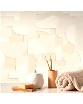 Ref.BATE202761164 ambiente con basalte collage formas Blanco Roto y Topo sobre fondo Beige
