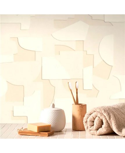 Ref.BATE202761164 ambiente con basalte collage formas Blanco Roto y Topo sobre fondo Beige