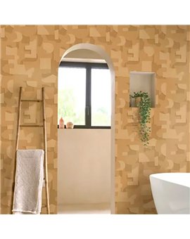Ref.BATE202762780 estancia decorada con collage formas Marrón y fondo Ocre, basalte