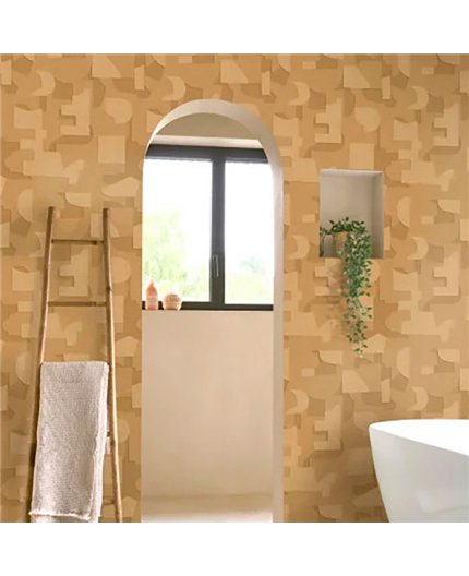 Ref.BATE202762780 estancia decorada con collage formas Marrón y fondo Ocre, basalte