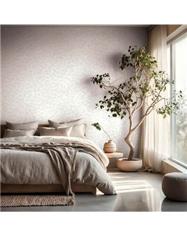 Ref.AB2501 ambiente con absolute hojas trepadoras Gris y Nácar sobre fondo Blanco Roto