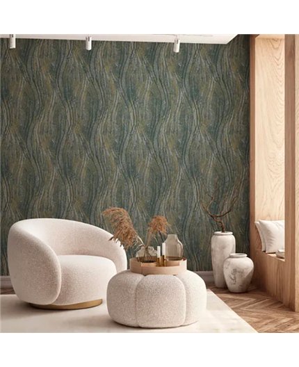 Ref.AB2496 ambiente con absolute ondas marmoleadas Ocre sobre fondo Gris