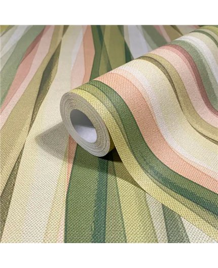 Ref.AB9010 foto de ambiente geométrico prismas absolute fondo Verde con Amarillo, Marrón y Beige