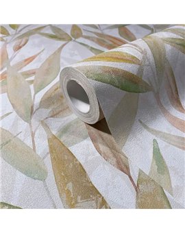 Ref.AB9042 foto de ambiente hojas de sauce absolute fondo Blanco Roto con Verde, Ocre y Topo