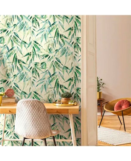 Ref.AB9040 estancia decorada con hojas de sauce Verde y Negro y fondo Amarillo, absolute