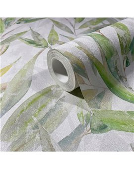 Ref.AB9041 ambiente real de hojas de sauce absolute, sobre fondo Blanco Roto en tonos Verde, Amarillo y Gris