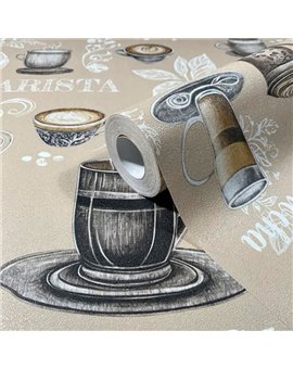 Ref.AB9044 foto de ambiente tazas de café absolute fondo Beige con Blanco Roto, Topo y Marrón
