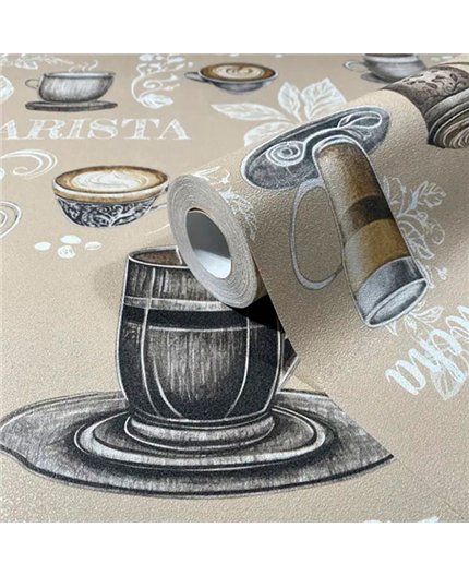 Ref.AB9044 foto de ambiente tazas de café absolute fondo Beige con Blanco Roto, Topo y Marrón