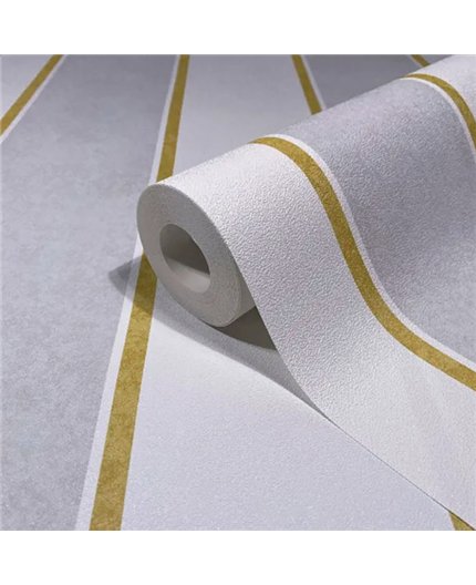Ref.AB5605 ambiente con absolute rayas con filete Gris y Mostaza sobre fondo Blanco Roto