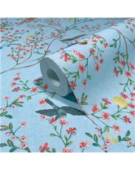 Ref.AB5621 estancia decorada con pájaros exóticos Multicolor y fondo Azul, absolute