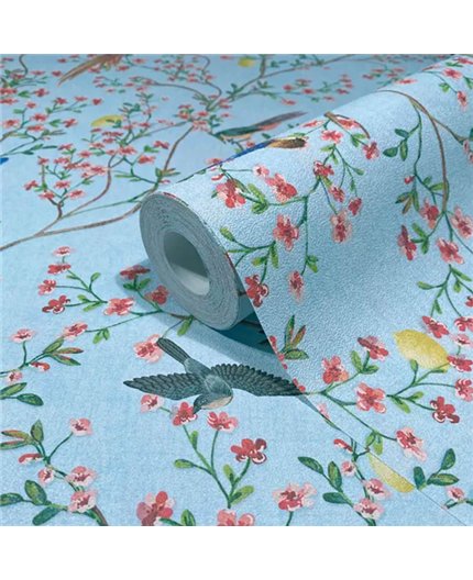 Ref.AB5621 estancia decorada con pájaros exóticos Multicolor y fondo Azul, absolute