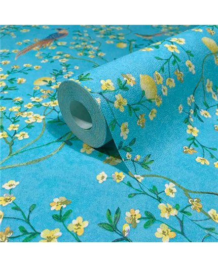 Ref.AB5622 ambiente con absolute pájaros exóticos Multicolor sobre fondo Turquesa